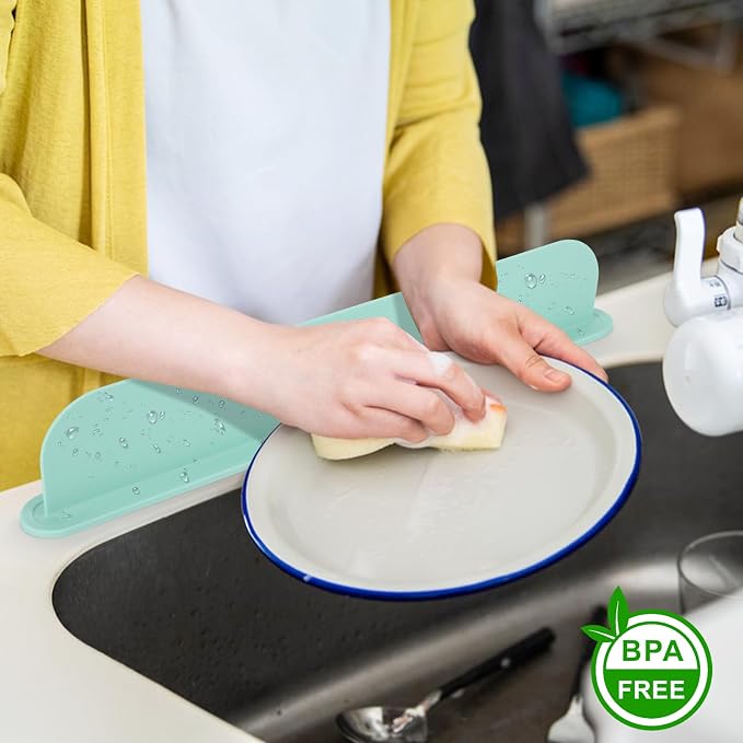 19.3 inch Kitchen Sink Splash Guard, Silicone Sink Baffle Splash Guard, Backsplash Protector for Kitchen Countertop & Bathroom Bathtub with Non-Slip Strong Suction, Mint Green