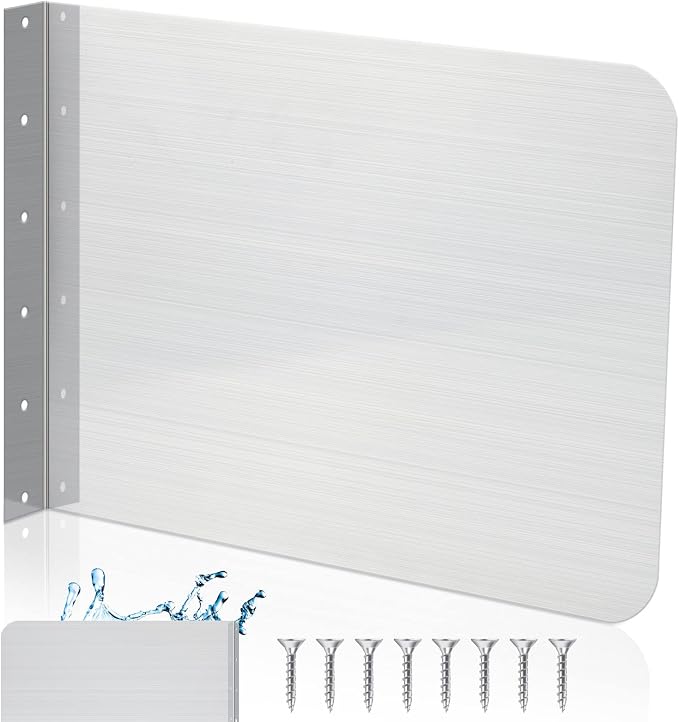 Amylove 17 x 12 Inch Stainless Steel Splash Guard Stainless Steel Wall Mount Guard with Screws Screws for Bathroom Sink Side Sink Splash Prep Sinks Protector for Commercial Kitchen Restaurant