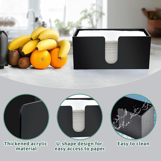 2Pack Paper Towel Holder Countertop, Black Acrylic Napkin Dispenser, Multifold Paper Towel Dispenser for Z-fold C-fold MultiFold Trifold-Bathroom Toilet Kitchen Restaurant