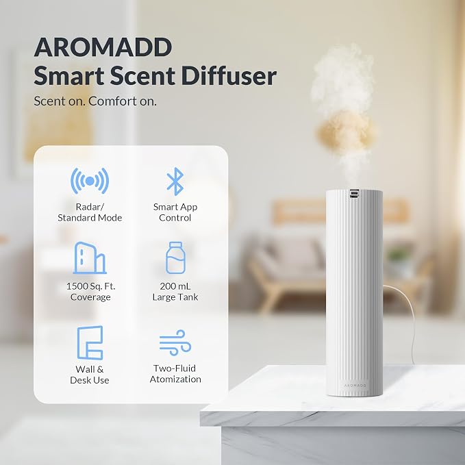 Auto Mode Scent Diffuser Starter Kit with Cold Air Tech, White | Waterless Essential Oil Diffusers for Home, 1500 Sq.Ft Coverage Scent Air Machine, Hotel Collection Diffuser
