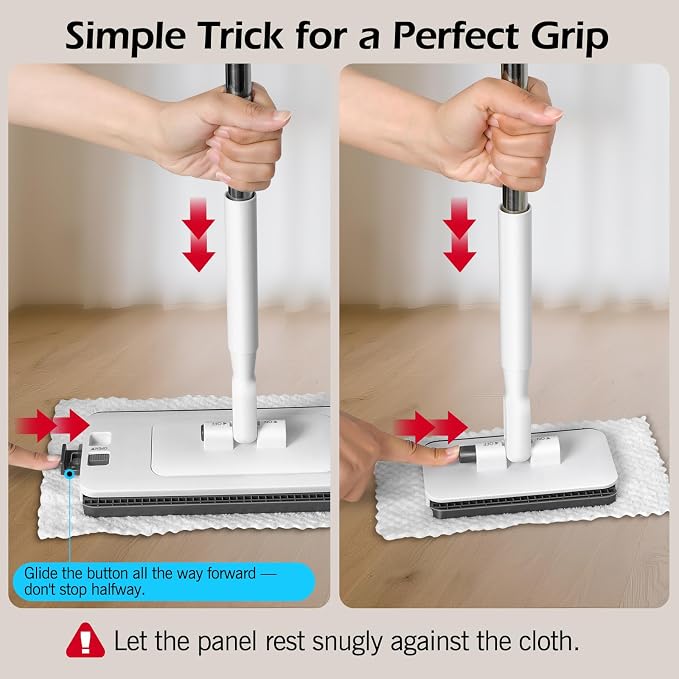 2-in-1 Hands Free Flat Mop,Disposable Dust Mop with 47" Long Handle | Snap-Grip Lazy Mini Mops for Floor Cleaning,Click Mop to Use with Any Cloth,No-Touch, Multi Surface Floor Cleaning
