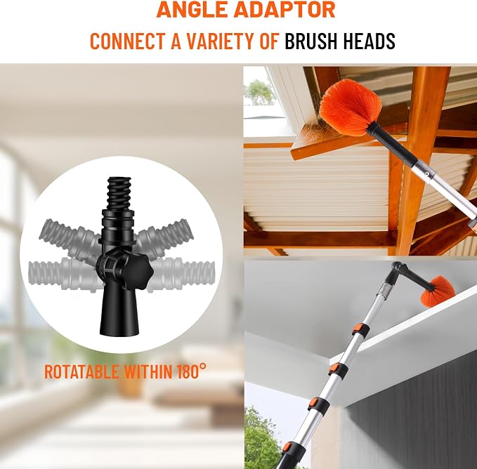 30ft High Reach Duster Kit with Extendable Pole,High Ceiling Duster Kit | Includes–Ceiling Fan Blade Cleaner, Cobweb Remover, Bendable Duster, Microfiber Glass Scrubber&Squeegee(Extension pole:5-24ft