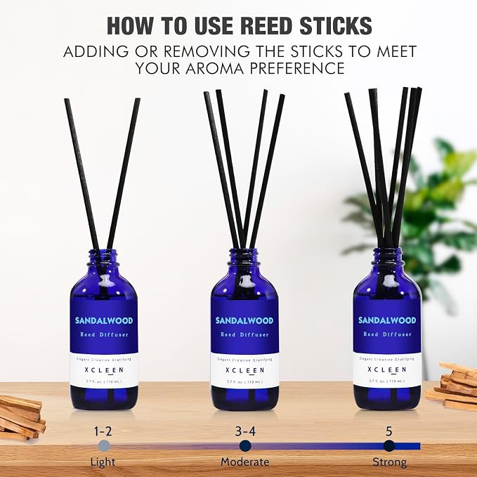 Xcleen Reed Diffuser Set with Sticks, Sandalwood Scented Oil Diffuser for Bathroom, Room Fresheners, Home Fragrance Bedroom Office Decor & Gift