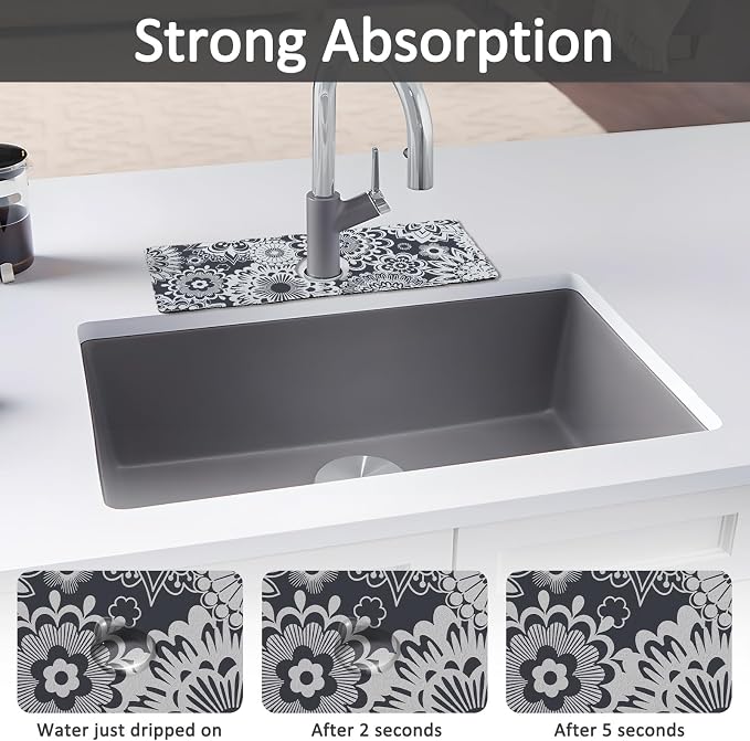 15" X 5.5" Kitchen Sink Splash Guard Faucet Mat Mandala Super Absorbent Fast Drying Faucet Guard & Draining Mat Sink Splash Guard Behind Faucet for Kitchen, Bathroom