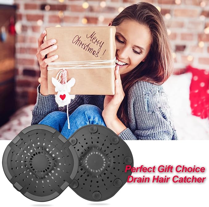 Bovinde Hair Drain Catcher Square for Shower 2 PCS (Traffic Black Grey) | Drainer Cover Silicone Hair Stopper with Suction Cups,Protector Accessories,Easy to Install Suit for Bathroom,Bathtub,Sink