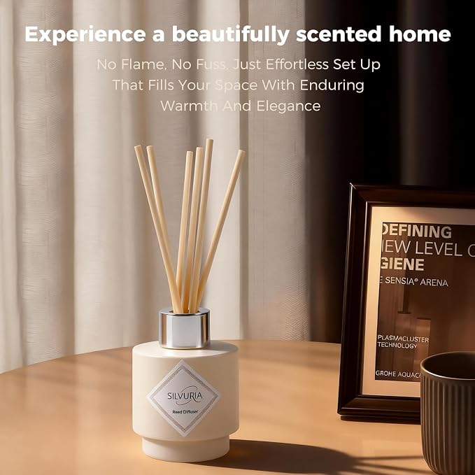 Reed Diffuser Set,Wild Mint & Eucalyptus Essential Oil Diffuser | 100ml(3.38fl.oz) with 6 Reed Sticks,Fragrance for Home,Office,Bedroom,Bathroom,Flame Free