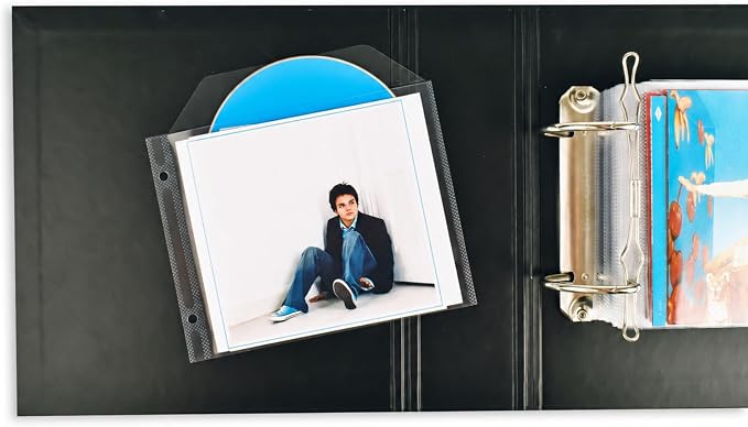 Tarifold CD Storage Binder Sleeves, 2-Ring Holes and Closing Flap, 100 Pack | Reinforced 2-ring binder holes, holds CD, cover art and booklet, durable 120-micron polypropylene, scratch and dust resistant