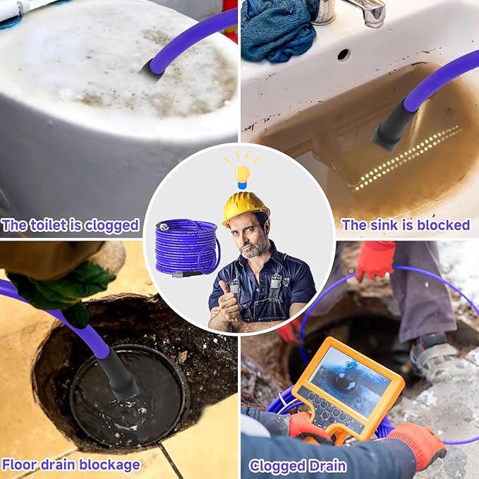 NIFUAL 150FT Sewer Jetter Kit for Pressure Washer, 5800PSI Drain Cleaner Hose 1/4 Inch NPT Corner, Rotating and Button Hose Sewer Jetting Nozzle Waterproof Tape Pearl Corsage Pin Spanner Glove