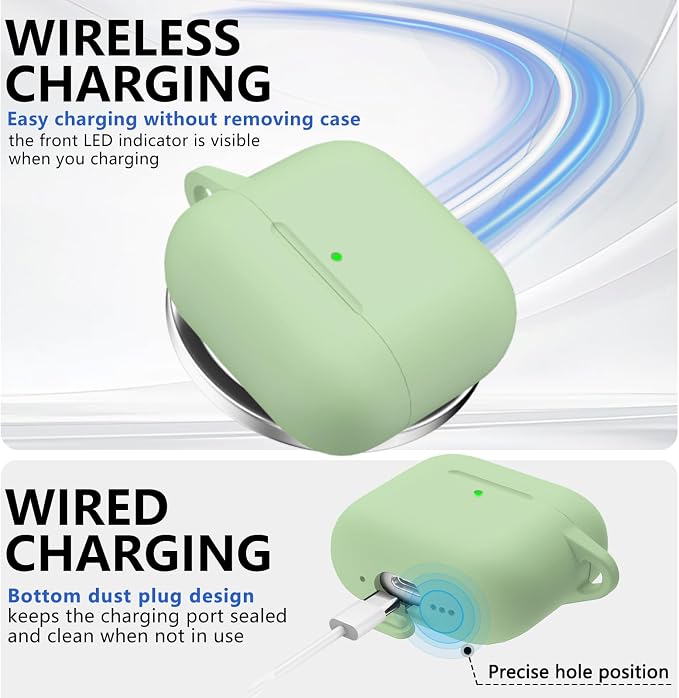 Ljusmicker for AirPods 4 Case 2024 with Cleaner Kit,Soft Silicone Protective Cover for Apple AirPod 4th Generation Cases for Women Men,for AirPod 4 Case Accessories with Keychain-Magnetic Pastel Green