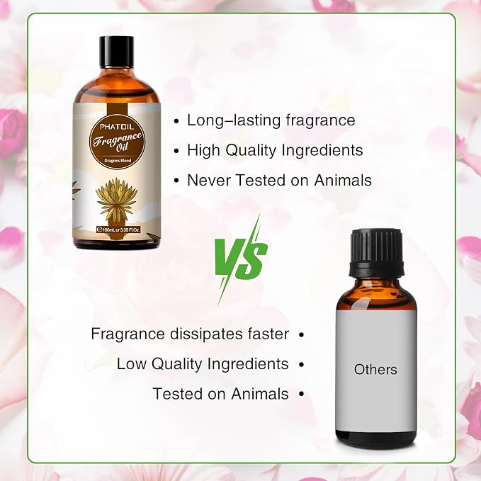 PHATOIL 3.38FL.OZ Dragons Blood Fragrance Oils for Aromatherapy, Essential Oils for Diffusers for Home, Perfect for Diffuser, DIY Candle and Soap Making, DIY Scented Products - 100ml | Long Lasting Scented Oils For Humidifier, Air Freshener, DIY Soap C...