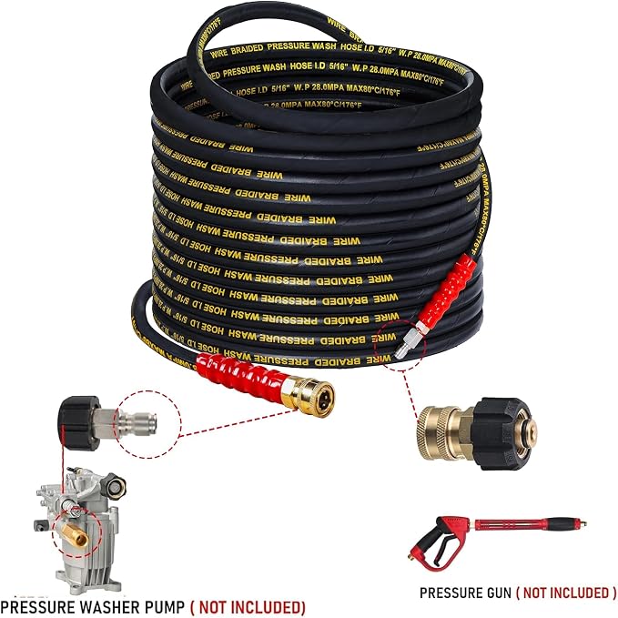 LIULO TOOL 100 FT Pressure Washer Hose with 3/8" Quick Connect, 4000 PSI Kink Resistant High Tensile Wire Power Washer Hose