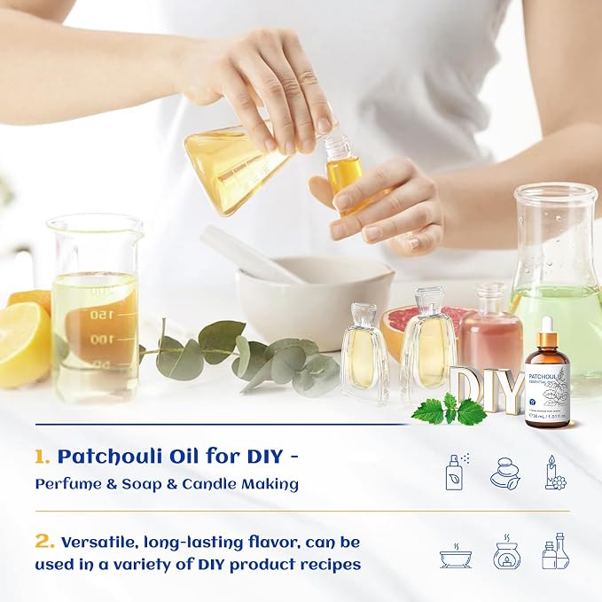 HIQILI Patchouli Essential Oil for Diffuser, Skin & Perfume | For aromatherapy use and ideal gift choice – 30mL / 1.01 fl.oz