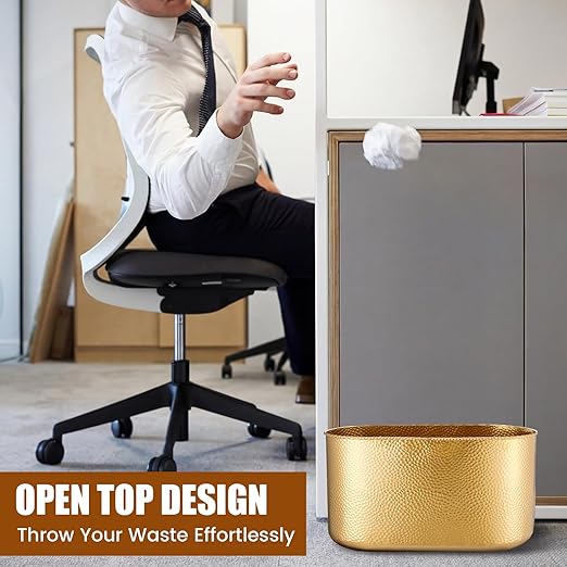 Gold Metal Oval Trash Can Wastebasket for Bathroom, Decorative Garbage Can Trash Bin for Kitchen Bedroom Home Office, Stainless Steel(14.6 x 7.9 x 7.6 Inches)