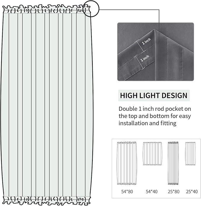 DWCN French Door Curtains – Rod Pocket Thermal Blackout Curtain for Doors with Glass Window, Kitchen and Patio Doors for Privacy, 25 X 80 Inches Long, 1 Curtain Panel with Tieback, Dark Grey