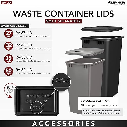 Rev-A-Shelf Pullout Trash Cans for Kitchen Cabinet, Dual 35 Qt Bins with 15" Wood Frame - Large Garbage Bin Containers for Home Waste Storage and Recycling
