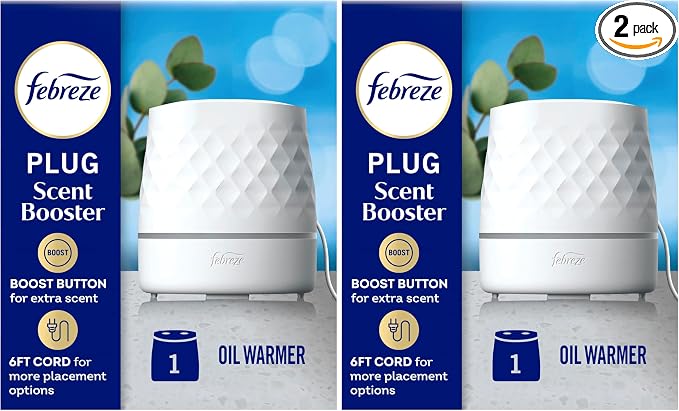 Febreze Plug Scent Booster in White, Continuous Scent Device Oil Diffuser, Compatible with Febreze Air Freshener Plug in Refills (Pack of 2)