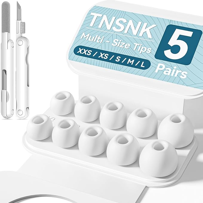 5 Pairs Replacement Ear Tips for AirPods Pro 3(White) | with Noise Reduction Hole,Built-in dust Guard Screen Silicone Ear Tips with Cleaning Pen - 5 Sizes(XXS/XS/S/M/L)