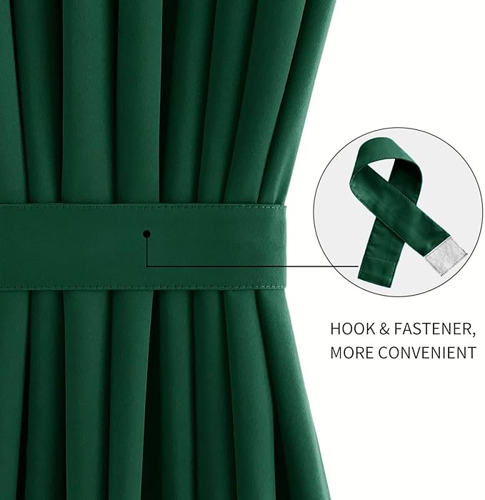 DWCN French Door Curtains – Rod Pocket Thermal Blackout Curtain for Doors with Glass Window, Kitchen and Patio Doors for Privacy, 54 X 40 Inches Long, 1 Curtain Panel with Tieback,Hunter Green