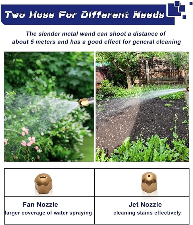 Jet Nozzle High Pressure Hose Nozzle for Garden, 2-in-1 High Pressure Hose Nozzle, Upgraded High Pressure Washer Tools Attachment with 2 Different Nozzles and Hose Quick Connectors (Black)