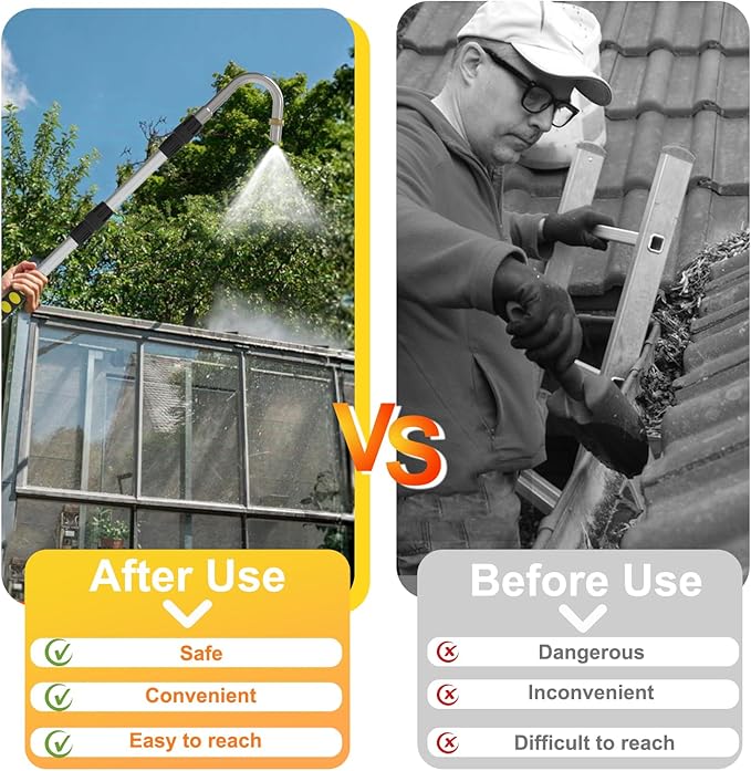 Gutter Cleaning Tools from The Ground, 24FT Reach Rain Cleaner with Bendable Wand and Quick Connect Adapter for Garden Hose