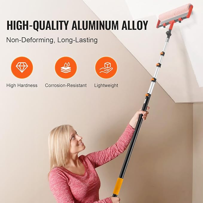 VEVOR Telescopic Extension Pole, 7-30 FT Multi-Purpose Extension Pole, Sturdy Aluminum Alloy Paint Extendable Pole with Flip-Lock Design, Telescopic Pole for Painting, Dusting and Cleaning | For Painting, Dusting, Cleaning, Flip-Lock Design, Flexible L...