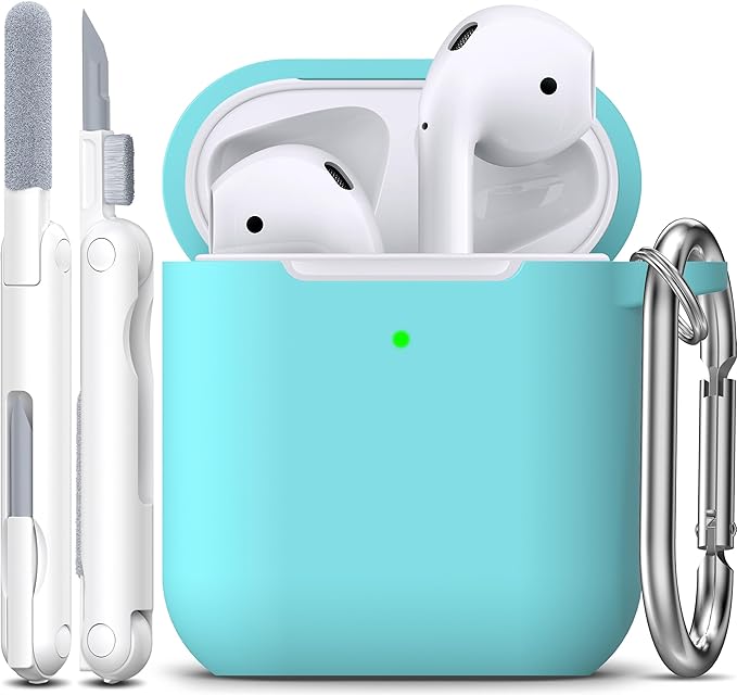 R-fun for AirPods 1/2 Case, Soft Silicone Protective Cover with Keychain and Cleaning Pen, Compatible with AirPods 2nd/1st Generation (2016/2019), Full Drop Protection Cover, Teal