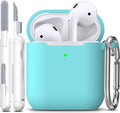 R-fun for AirPods 1/2 Case, Soft Silicone Protective Cover with Keychain and Cleaning Pen, Compatible with AirPods 2nd/1st Generation (2016/2019), Full Drop Protection Cover, Teal