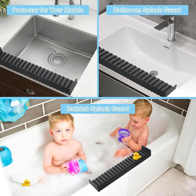 Silicone Faucet Splash Guard 4" x 30", Faucet Water Catcher Mat, Longer Silicone Sink Mat for Kitchen, Bathroom, Laundry Room, Farmhouse for Quartz Kitchen Sink（Black）