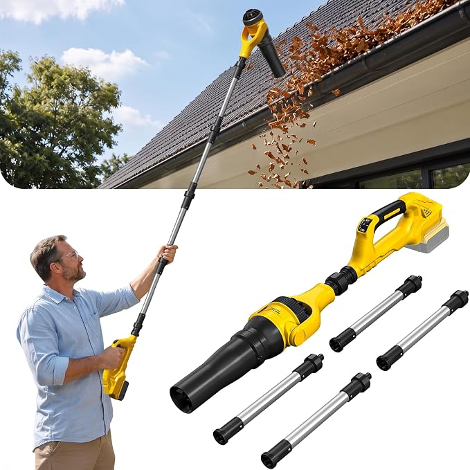 Cordless Gutter Leaf Blower for DeWalt 20V Battery(Tool Only) | No-Ladder Gutter Cleaner,580 CFM / 180 MPH Brushless Motor,55" Extension Kit,3 Speeds,270° Adjustable Nozzle