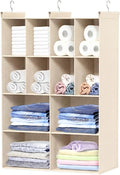 4 Tier Hanging Closet Organizer, 12 Compartments Dual Row Storage, Beige | Closet Organizers and Storage with Large & Small Cubbies, 3 Sturdy Hooks Support Heavy Loads, for Dorm, RV, Garment Rack