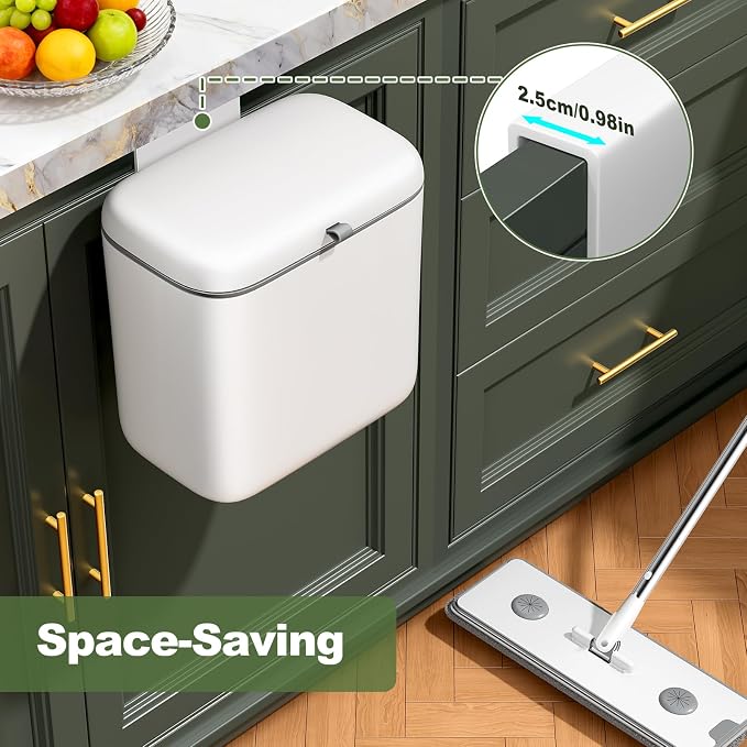 CTIME Compost Bin Kitchen 1.8 Gallon, Hanging Small Trash Can | for Countertop or Under Sink, Indoor Food Waste Bin for Kitchens Bathrooms Living Rooms RVs Bedroom