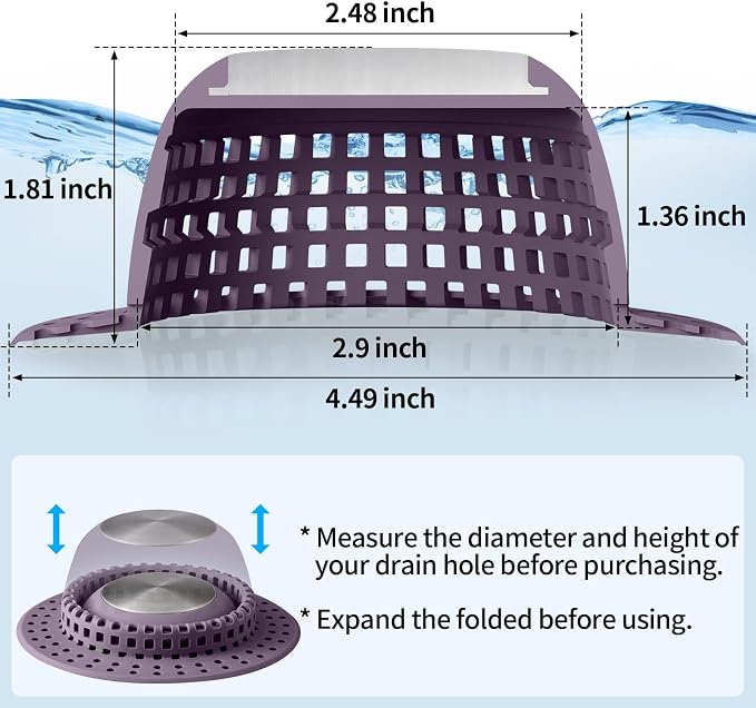 Aluvor Shower Drain Hair Catcher Bathtub Drain Cover Sink Drain Protector | Bathroom Sink & Bathtub Drain Strainer for Pop-Up & Regular Drains, Silver Purple