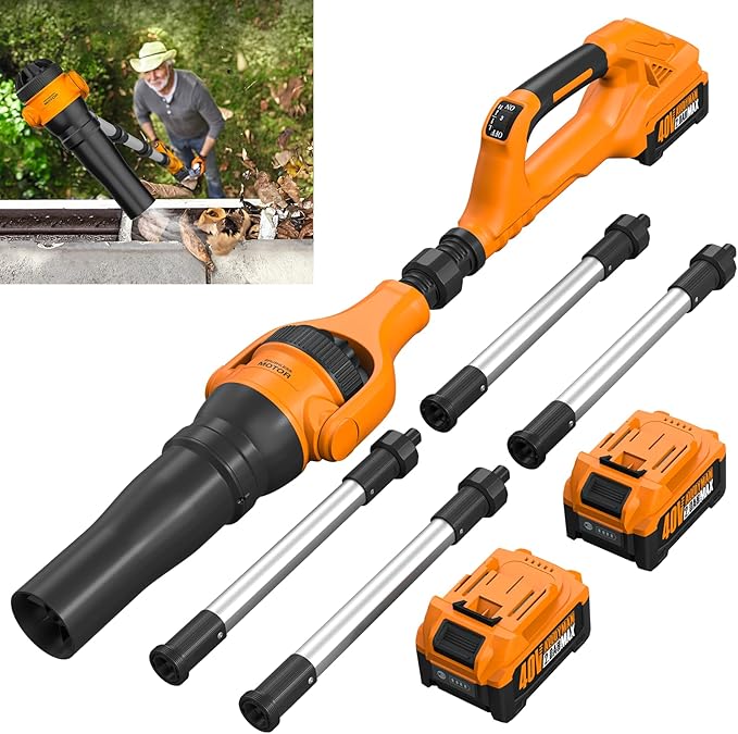 Alloyman Roof Gutter Cleaning from The Ground,40V Cordless Leaf Blowers | 55" extension pole, brushless motor,580CFM/180MPH,270° nozzle clean roof gutters safely from the ground with 2 batteries