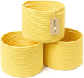 Small Basket for Organizing | Cube Shelf Closet Storage Baskets | 9.7×9.7×7.1” | Woven Rope Gift Basket | Nursery | Round 3 Packs Yellow
