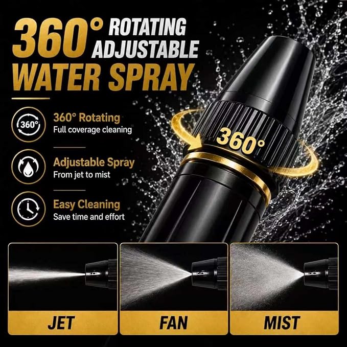 Heavy Duty Adjustable High Pressure Hose Nozzle with Connector Set Power Washer Spray Gun with 3 Spray Modes High Pressure Water Jet Sprayer for Car Wash Yard Patio Garden Outdoor Cleaning(1pc)