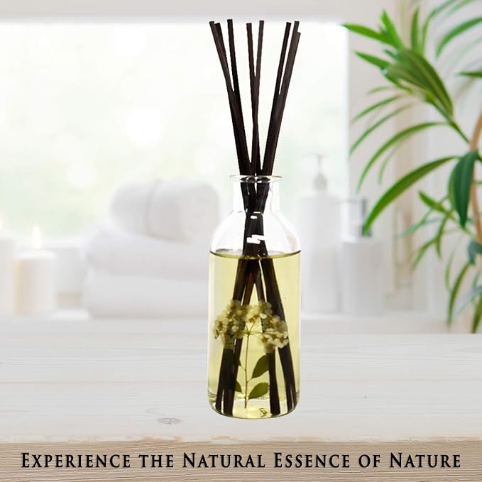 Reed Diffuser Set, Spring Blooms - Bathroom Shelf Décor | Real Flowers in the Bottle Bulgarian Rose, Egyptian Jasmine, Blue Orchid, Lily of the Valley, Amber