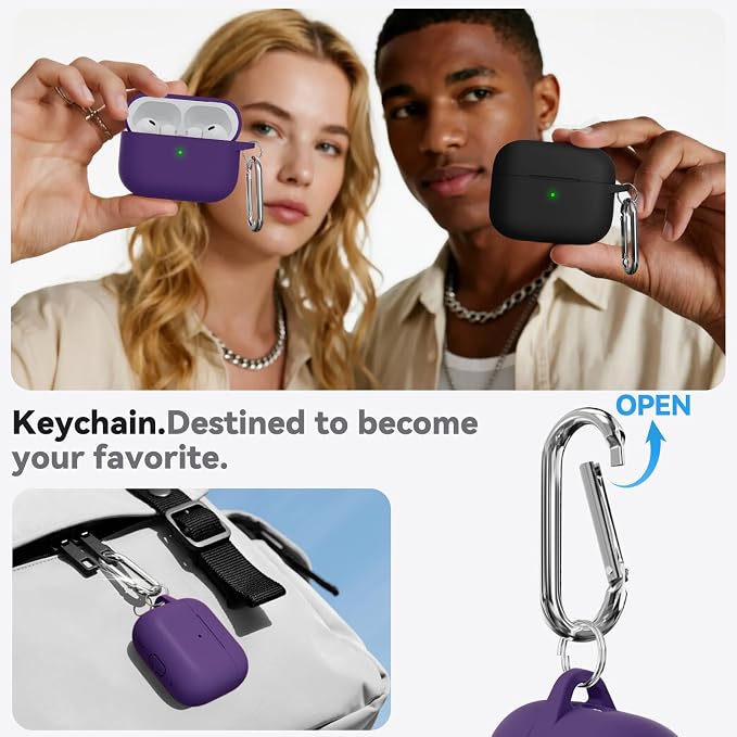 Ljusmicker for AirPods Pro 3 Case 2025 with Cleaner Kit,Dark Purple | Soft Silicone Protective Cover for Apple AirPod Pro 3rd Generation Case with Keychain for Women Men,Shockproof