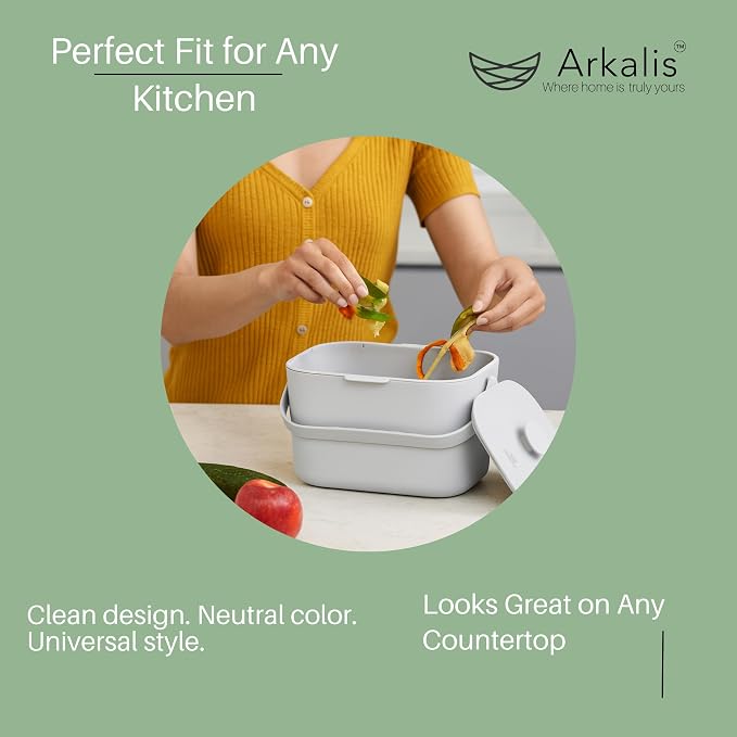 Kitchen Compost Bin – 1.3 Gallon Countertop Compost Bin with Lid, Odor-Blocking, No Charcoal Filters Needed, Indoor Compost Bin with Removable Basket, Easy Clean