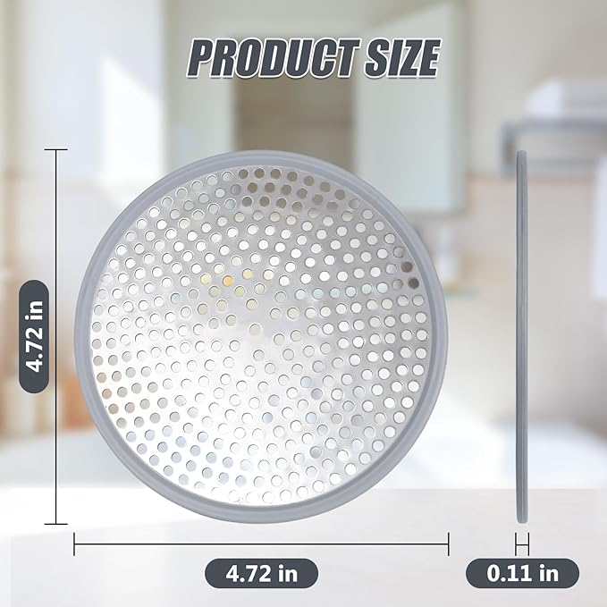 Stainless Steel Shower Drain Hair Catcher/Strainer/Silicone Edges | 4.72-inch diameter, suitable for bathroom and kitchen drains, silver