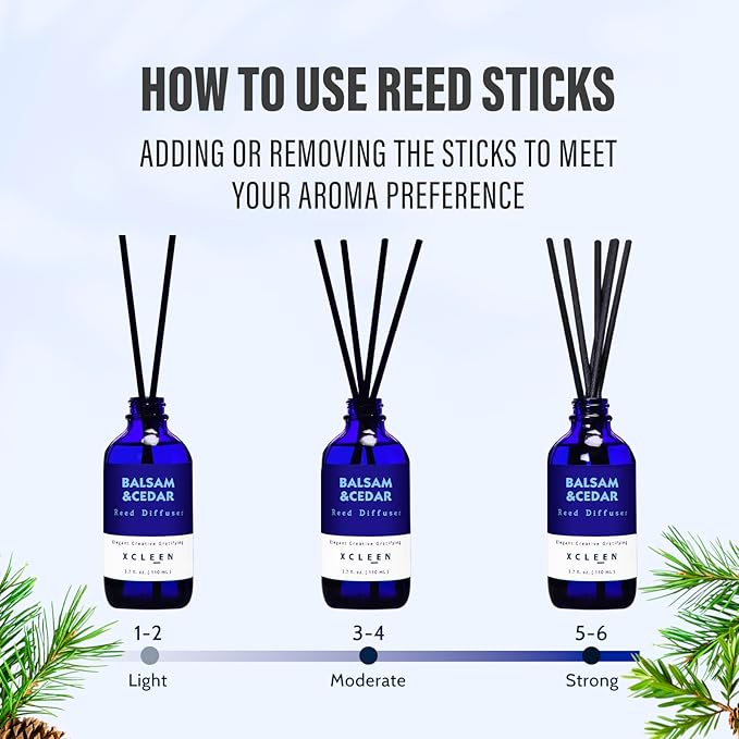 Xcleen Reed Diffusers for Home, Balsam & Cedar Diffuser with Sticks, 3.7 Oz Scented Fragrance Oil Diffuser for Bedroom, Bathroom Decor