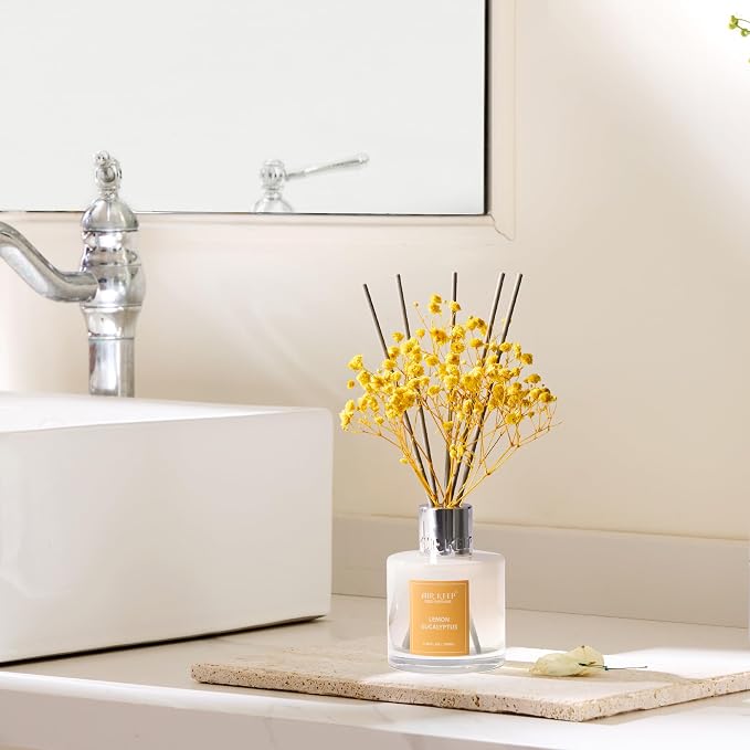 Reed Diffuser Set,3.38 fl oz (100 ml) - Lemon Eucalyptus Oil Diffusers with 8 Reed Sticks, Home Fragrance Reed Diffuser for Bathroom Shelf Decor