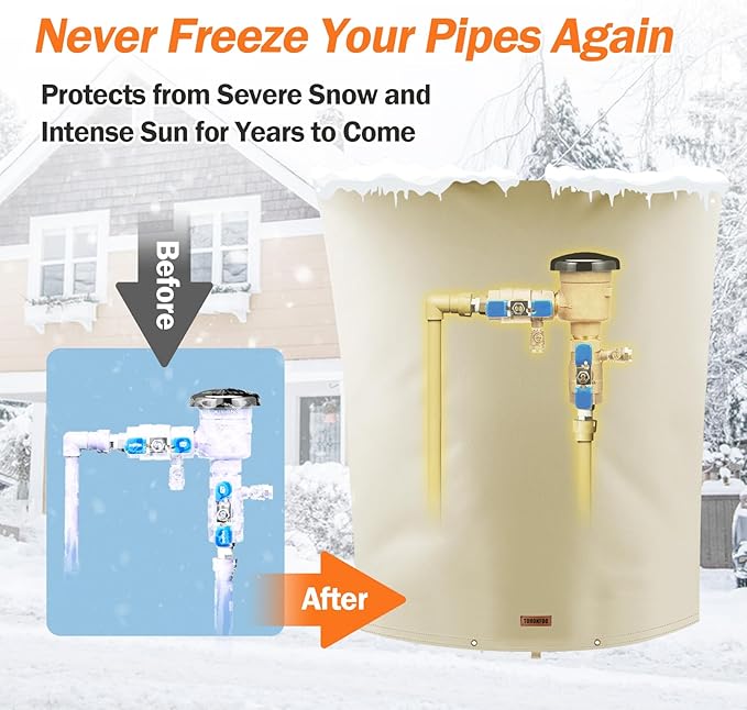 Backflow Preventer Pipe Insulation Cover (5°F) - Irrigation Sprinkler Valve Insulated Pouch - Water Well Pump Cover - Sturdy 5 Layers for Winter Freeze Protection, 20" W x 26" H, Beige