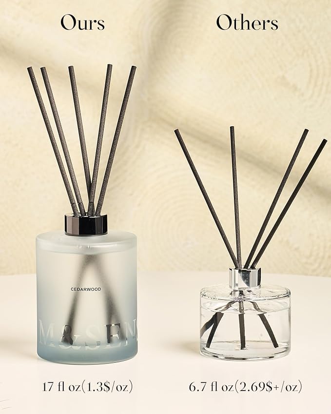 M&SENSE Reed Diffuser Set, Cedarwood, 17 oz Natural Essential Oil | Non-Toxic Organic, Long-Lasting Fragrance, Ideal for Living Room, Study, Gifts for Women