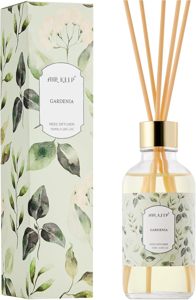 Reed Diffuser Oil Set with Reed Sticks, Gardenia Aromatherapy Oil Scent Diffuser for Home Office Bathroom Decoration Perfume and Gifts 3.38 oz/100ml