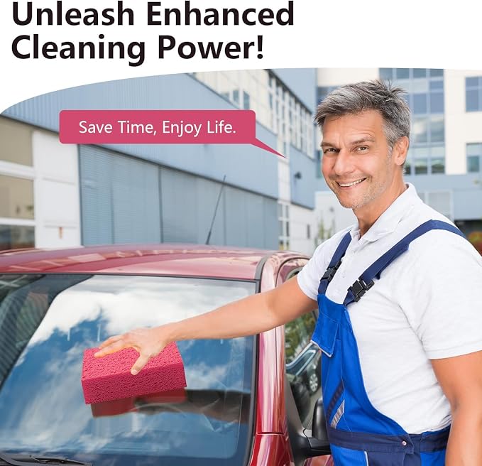 Windshield Cleaner Tool 22.5" L - Car Interior&Exterior Window Cleaning Kit with Extendable Handle&4 Microfiber Pads and Thick Large Wash Sponge, Auto Glass Wiper Brush Kit for Cars Home (7pcs Pink)