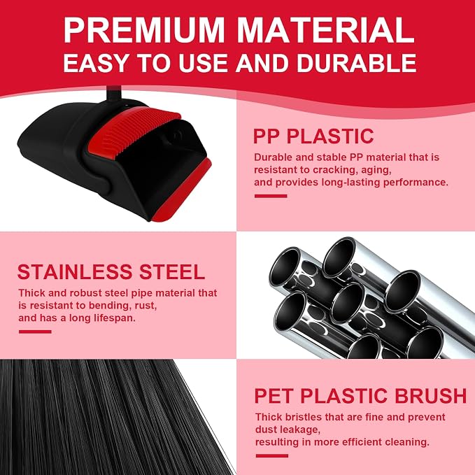 Broom and Dustpan Combo Set, 51" Long Handle with Silicone Squeegee | Wet & Dry Cleaning for Pet Areas, Built-in Comb Dustpan, Foldable Space-Saving Storage, Multi-Surface Floor Cleaning