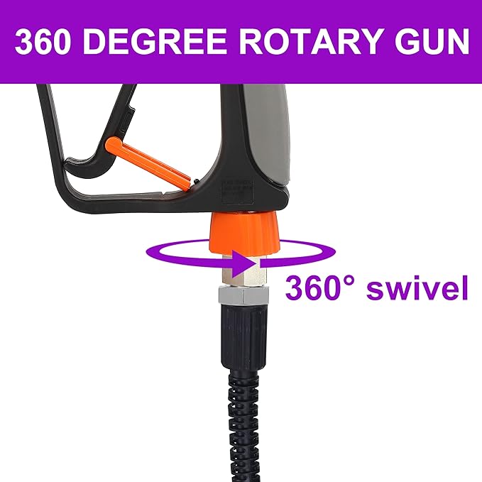 PWACCS Short Pressure Washer Gun with Swivel, 5000 PSI, Black | Power Washer Gun, 3/8" Quick Connector, M22 14mm/15mm Fitting, 5 Nozzle Tips with Holder