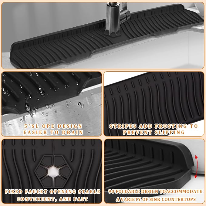 30 Inch Sink Splash Guard,Longer Silicone Sink Mat for Kitchen Bathroom,Kitchen Faucet,Silicone Sink Faucet Mat Splash Guard, Drip Protector Splash Countertop (Black)