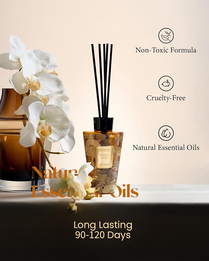 M&SENSE Reed Diffuser Set, Neroli Noir, 8.79 oz Natural Essential Oil | Non-Toxic Organic, Long-Lasting Fragrance, Ideal for Living Room, Entryway, Gifts for Women