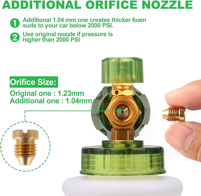 Pressure Washer Accessory Short Handle Foam Cannon | 3000 PSI Car Wash Kit Snow Foam Lance Snubby Gun Sprayer 1/4" Quick Connector 5 Nozzles M22-14mm Fitting 1L Bottle DUS2702
